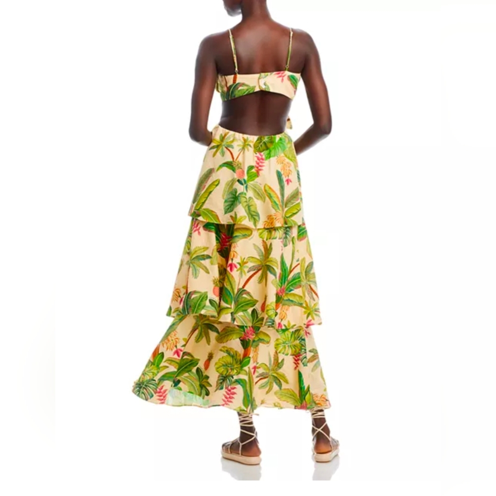 Farm Rio Fruit Forest Open-Back Floral-Print Linen-Blend Maxi Dress Size Medium - Picture 2 of 16